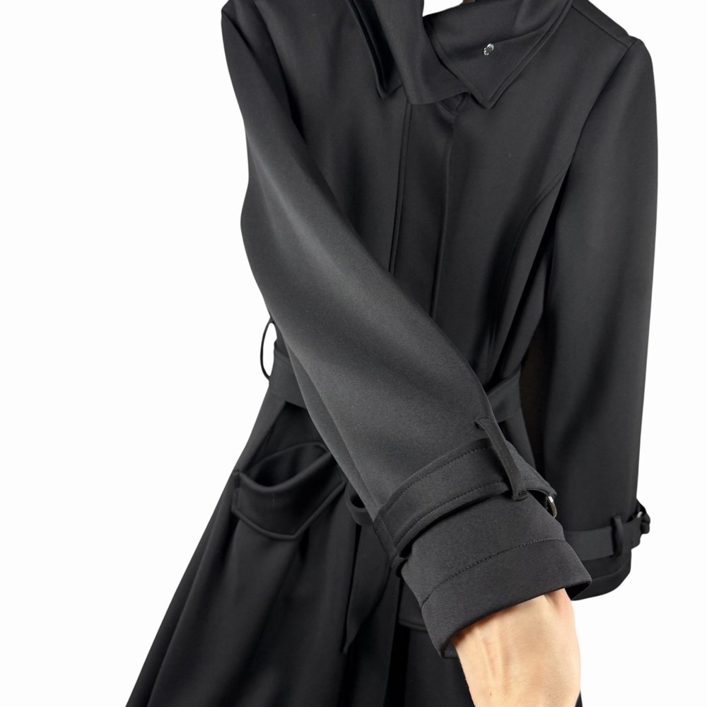 JOSEPH RIBKOFF Coat Jacket Dress Black Fit&Flare Puff Bubble Hem High Collar 10 - Picture 5 of 13
